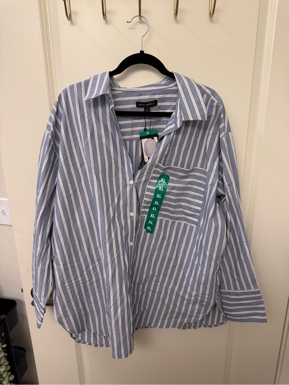 Banana Republic Light Blue and White Vertical Stripe Button-Down Shirt